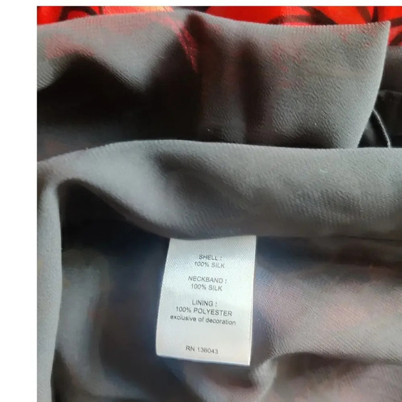 S.I.L.K Sleeveless Floral Dress 100% Silk Pleated Red & Black Sz L Chiffon - Picture 6 of 7